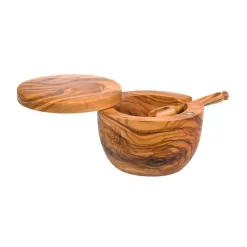 Salzbehälter m .Deckel und Löffel Olivenholz<Berard Discount