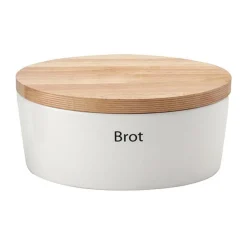 Continenta Brotbacken|Brotkästen & Brotkörbe|Brottopf mit Holzdeckel 30x23x13 cm weiß