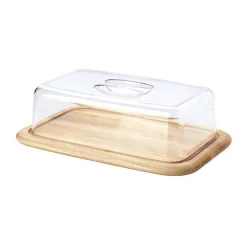 Continenta Servierplatten|Käseglocke 2 tlg. eckig Holz/Acryl 38,5x25,5x11,5cm