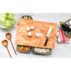 Continenta Kräutergarten|Multifunktionsbrett 50x33x8 cm Gummibaum-Stirnholz