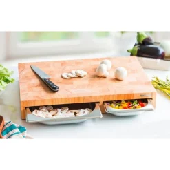 Continenta Pilzküche|Einmachen & Fermentieren|Multifunktionsbrett 50x33x8 cm Gummibaum-Stirnholz