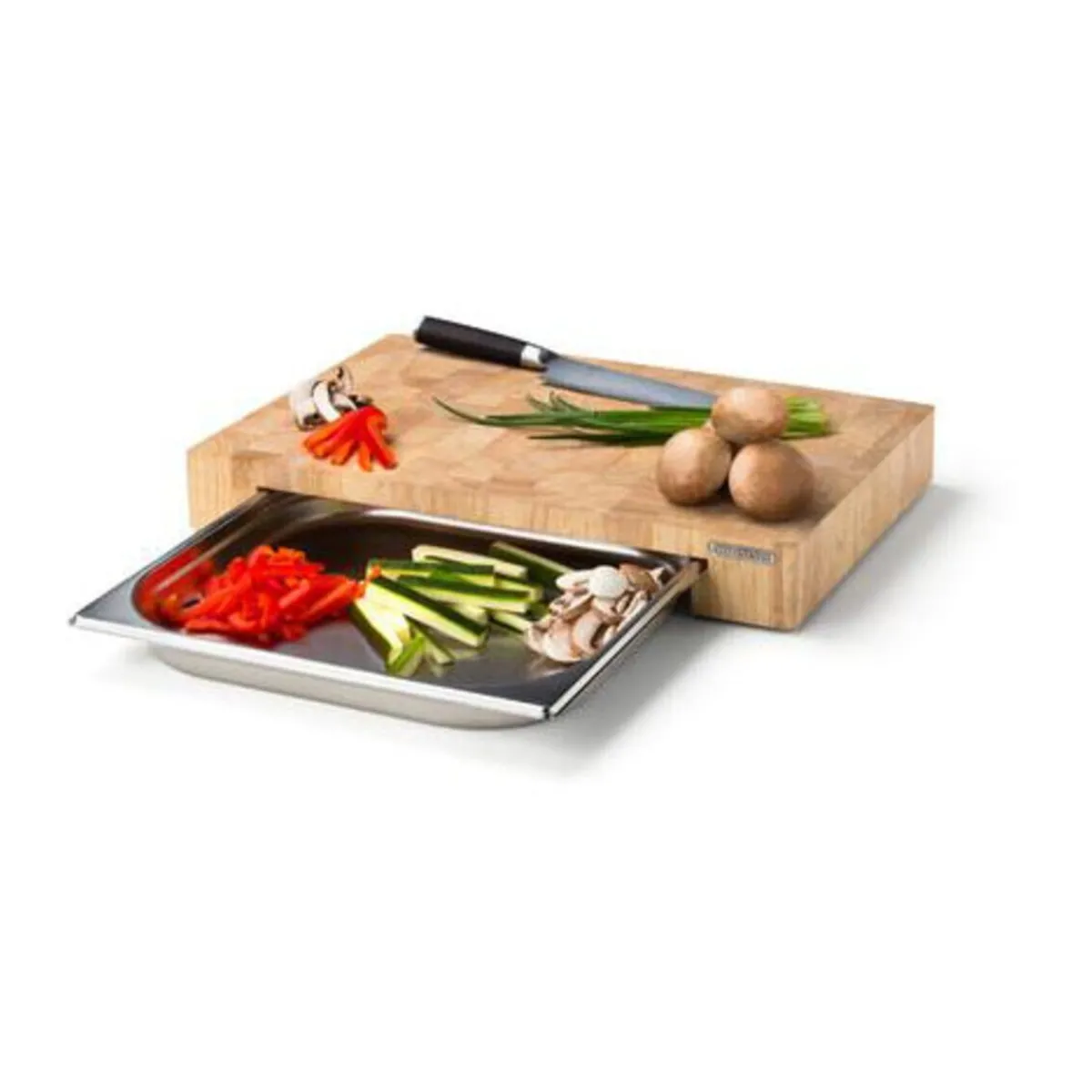 Continenta Einmachen & Fermentieren|Schneidebrett Stirnholz m. Edelstahl Schublade 48x32,5x6,5cm