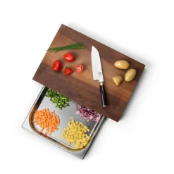 Continenta Messer & Co. Entdecken|Schneidebrett Walnuss m. Edelstahl Schublade 48 x 32,5 x 6 cm