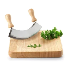 Wiegemesserbrett Holz mit Messer 22,5x22,5 cm<Continenta Discount